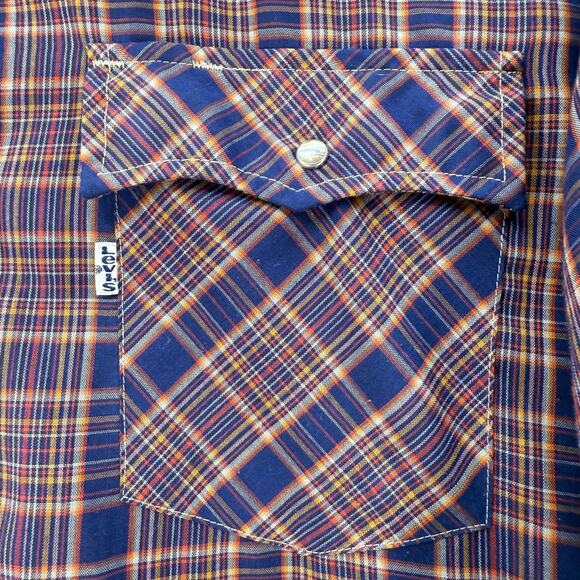 Levi Strauss & Co Shirt Men's XL Red Blue Plaid Western Cut Pearl Snaps Vintage - Picture 5 of 10